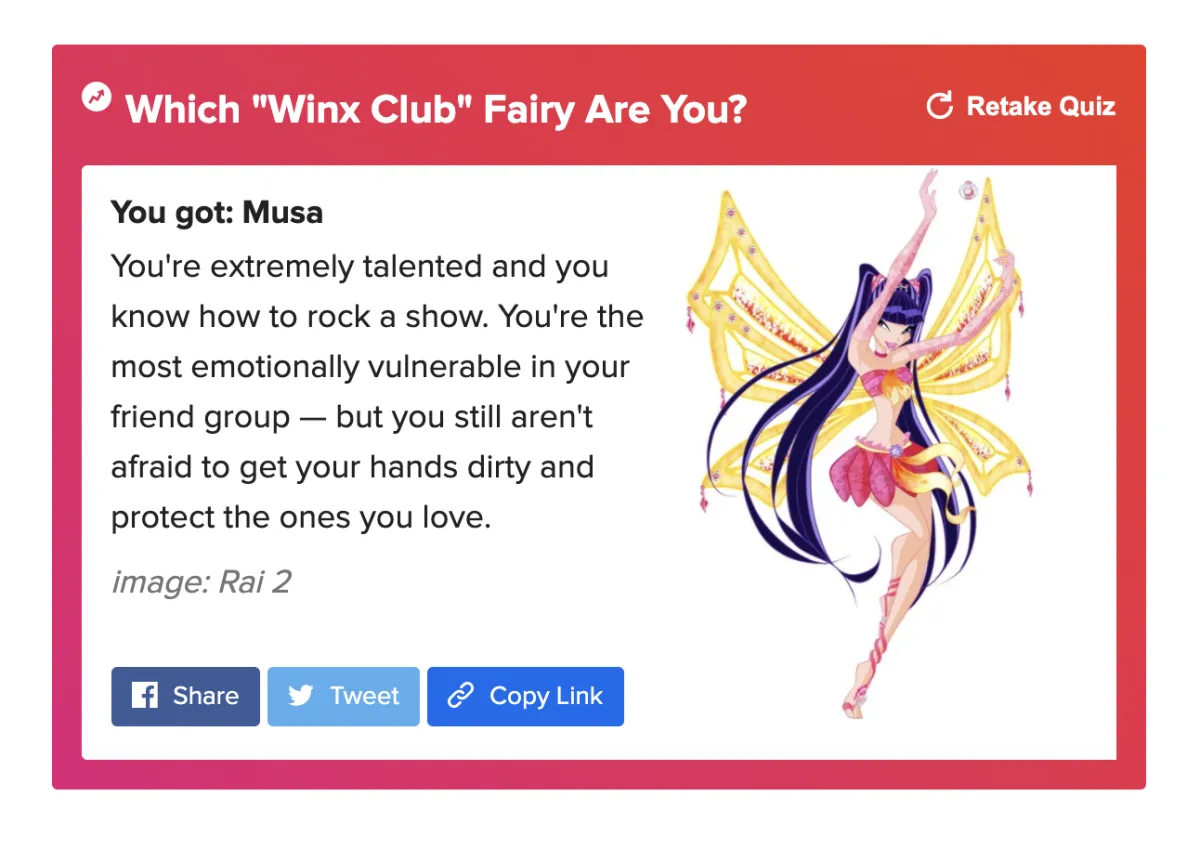 sobre los resultados de un test de las winx